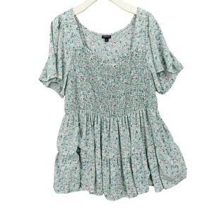 Torrid Women Cottagecore Romantic Smocked Peplum Top 3X Floral Flutter Sleeve